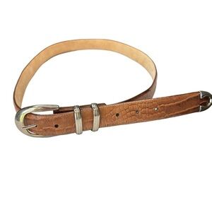 Italian Calfskin Croc Embossed Brown Leather Dress Belt Silver/Gold Buckle Sz 42